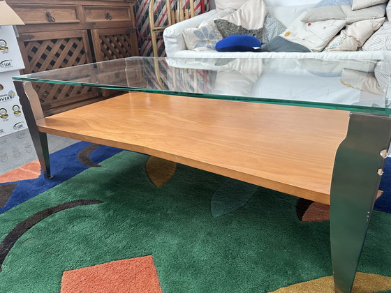 Image 1 of Vintage Glas rvs and hout salontafel