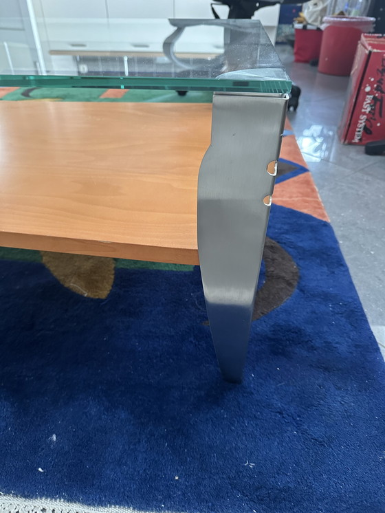 Image 1 of Vintage Glas rvs and hout salontafel