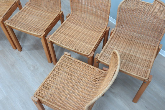 Image 1 of Rieten en houten stoelen 1970S, set van 6