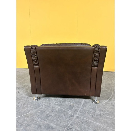 Deense vintage bruin leren fauteuil met lage rug, jaren 1960