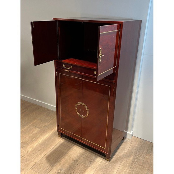 Image 1 of Vintage secretaire in gevlamd mahonie met bronzen sloten, 1970