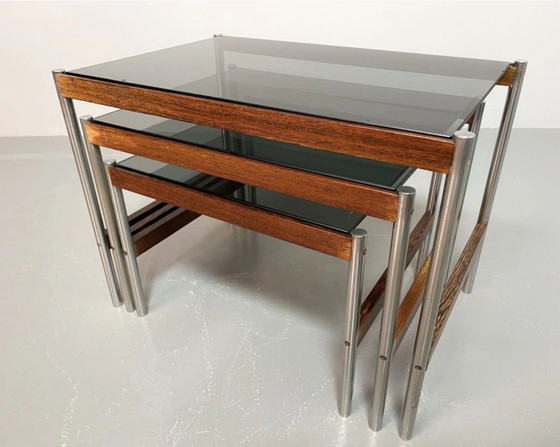 Image 1 of Dutch Design Nesting Tables Met Rookglas Top