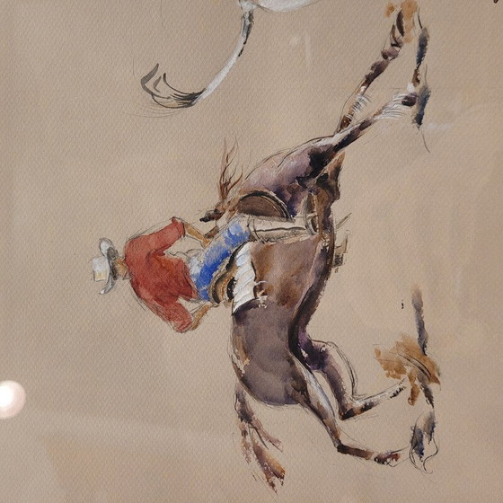 Image 1 of Vintage schilderij met een Amerikaanse rodeo, 1970