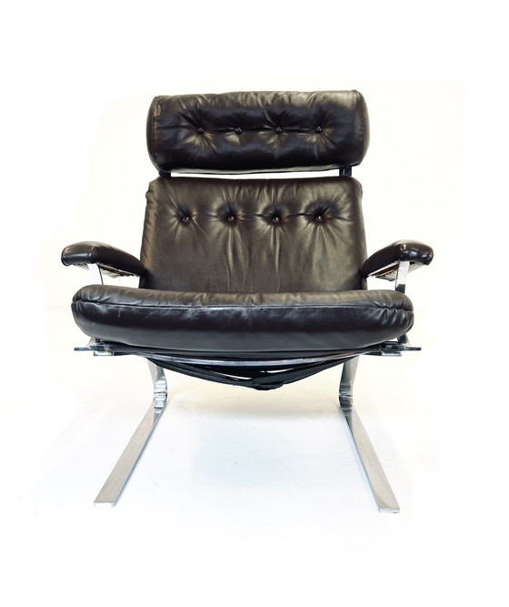 Image 1 of Lederen armfauteuil met Ottoman