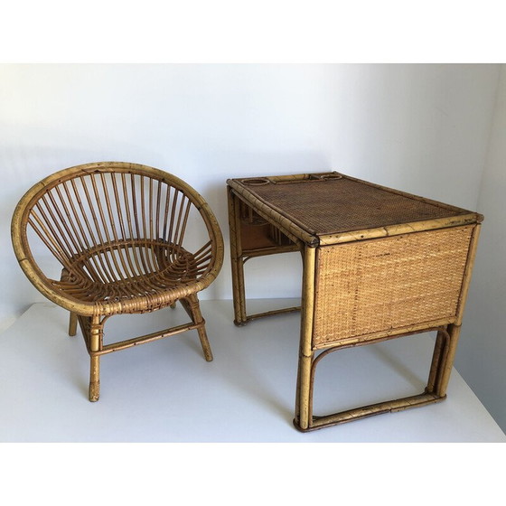Image 1 of Vintage rotan bureau en stoel voor kinderen