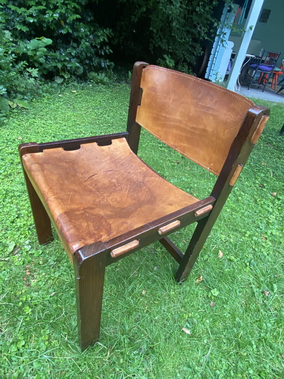 Image 1 of 4x Vintage lederen eetkamerstoelen