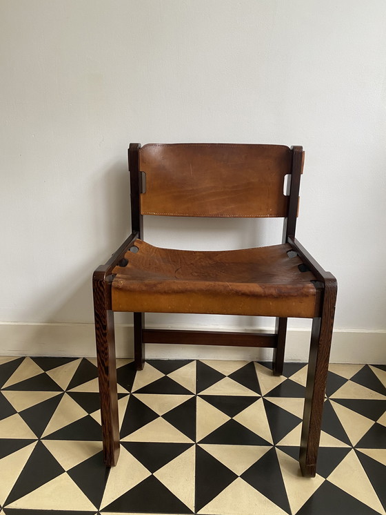 Image 1 of 4x Vintage lederen eetkamerstoelen