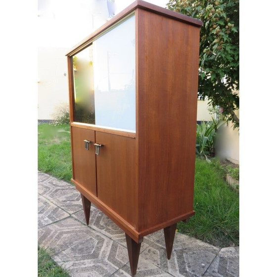 Image 1 of Vintage highboard met glazen schuifdeuren, Frankrijk 1955