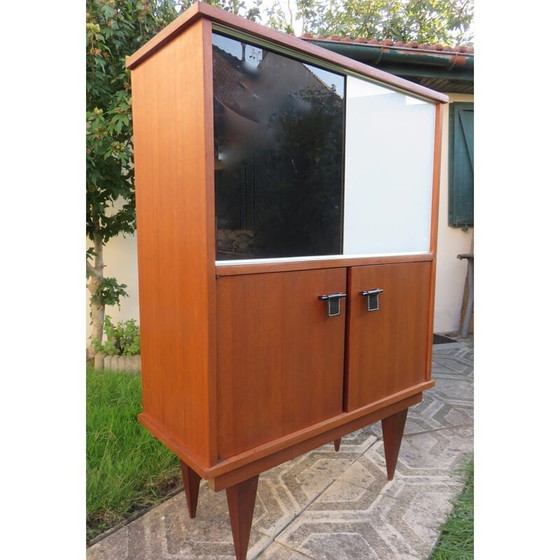 Image 1 of Vintage highboard met glazen schuifdeuren, Frankrijk 1955