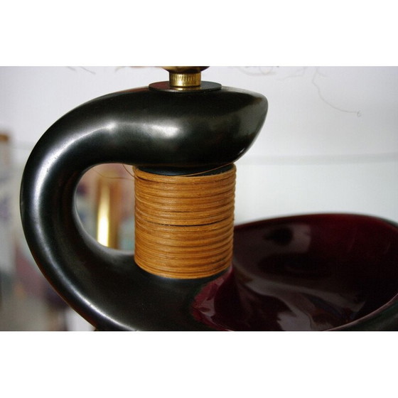 Image 1 of Vintage lamp van keramiek en rotan, 1950