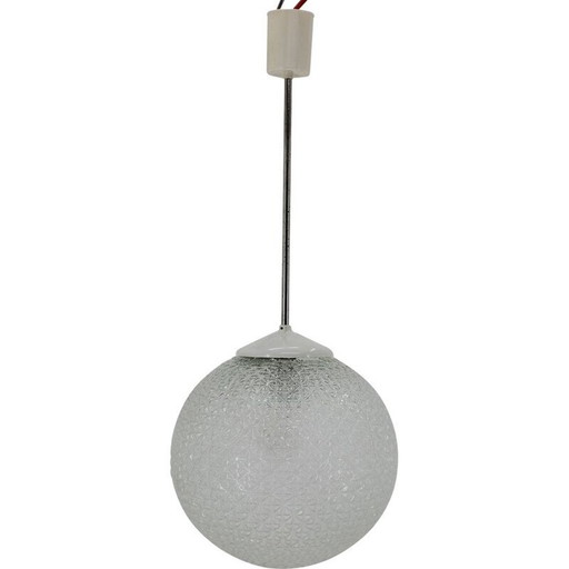 Vintage glazen, metalen en plastic hanglamp, Tsjecho-Slowakije 1960
