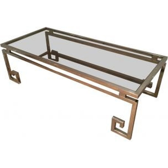 Image 1 of Franse vintage salontafel van zilverstaal en glas, 1970