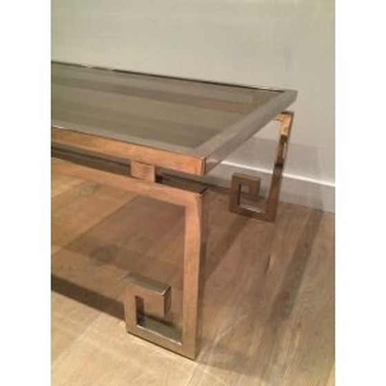 Image 1 of Franse vintage salontafel van zilverstaal en glas, 1970