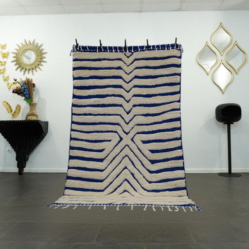 Berber Vloerkleed - 258 Cm X 157 Cm - Wit en Blauw Wol