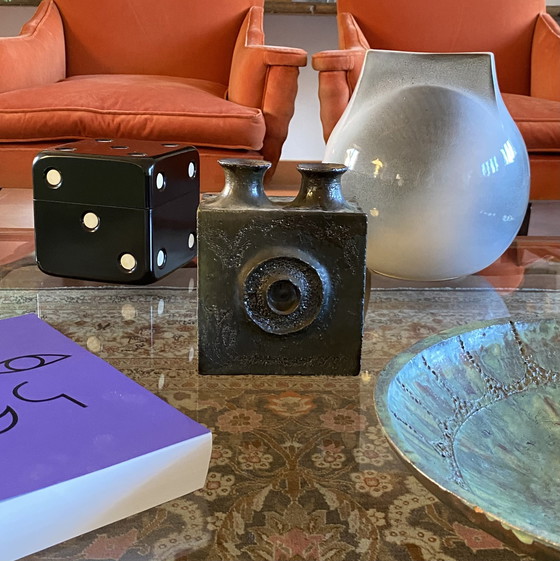 Image 1 of Donkergroene Brutalistische Keramische Vaas, Italië 1980S