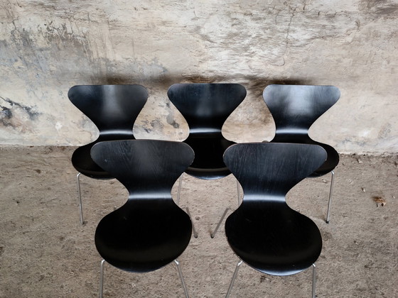 Image 1 of 5x Vintage Fritz Hansen Arne Jacobsen 3107 Stoel Stoelontwerp 1984 Patina