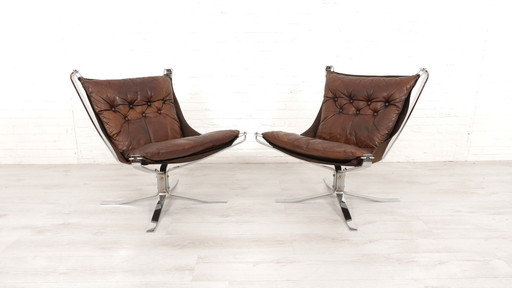 2 X Vintage Fauteuil | Falcon | Sigurd Ressell | Leer