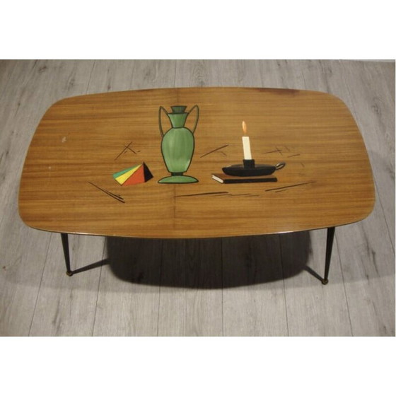 Image 1 of Vintage Italiaanse salontafel in polychroom gelakt hout, 1950