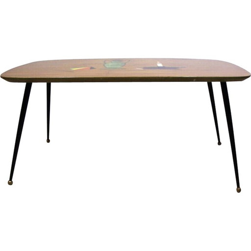Vintage Italiaanse salontafel in polychroom gelakt hout, 1950