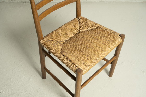 Image 1 of 6x vintage houten stoelen met biezen vlechtwerk