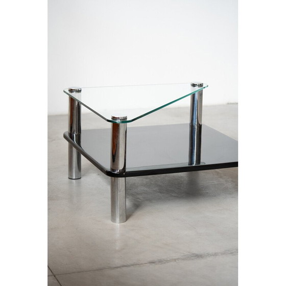 Image 1 of Vintage "Zanuso" bijzettafel in glas en roestvrij staal door Marco Zanuso voor Zanotta, Italië 1960