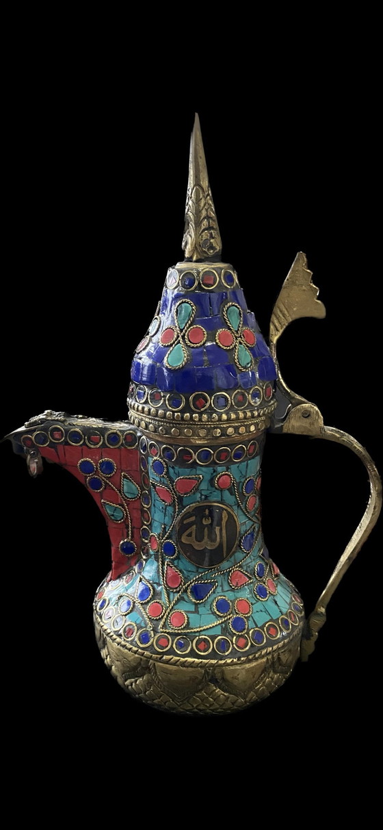 Image 1 of Unieke Handgemaakte Bronzen Theepot Uit Kashmir Met Edelstenen