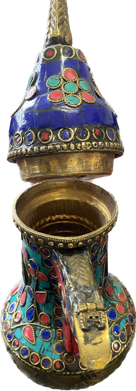 Image 1 of Unieke Handgemaakte Bronzen Theepot Uit Kashmir Met Edelstenen