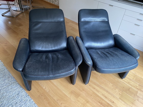 Image 1 of 2x De Sede Fauteuils Type Ds50. Donkerblauw