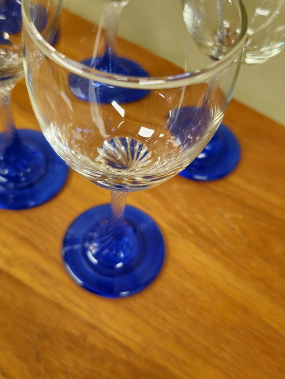 Image 1 of Set Van 6 Vintage Wijnglazen Wijn Glazen Blauw 