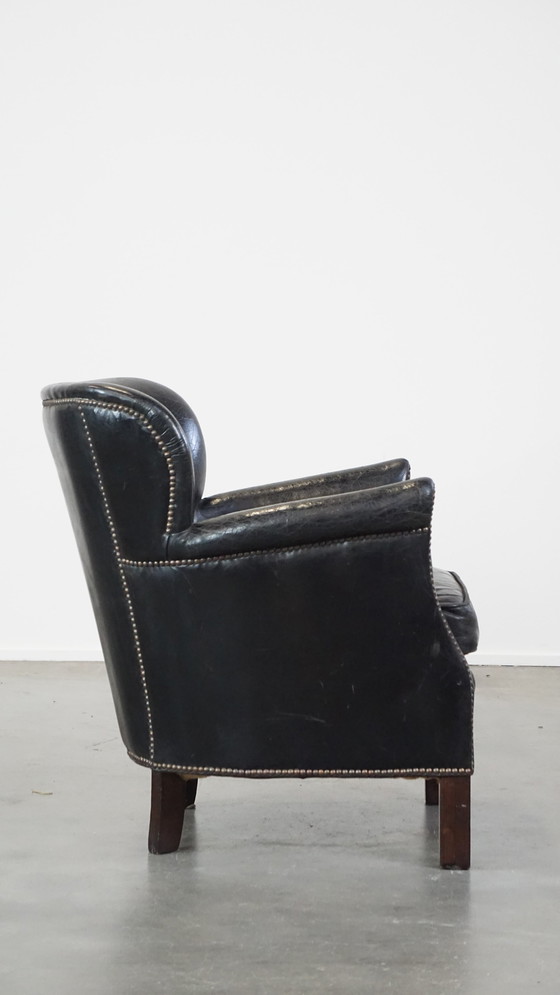 Image 1 of Zwarte Fauteuil Met Omkeerbaar Kelim Zitkussen