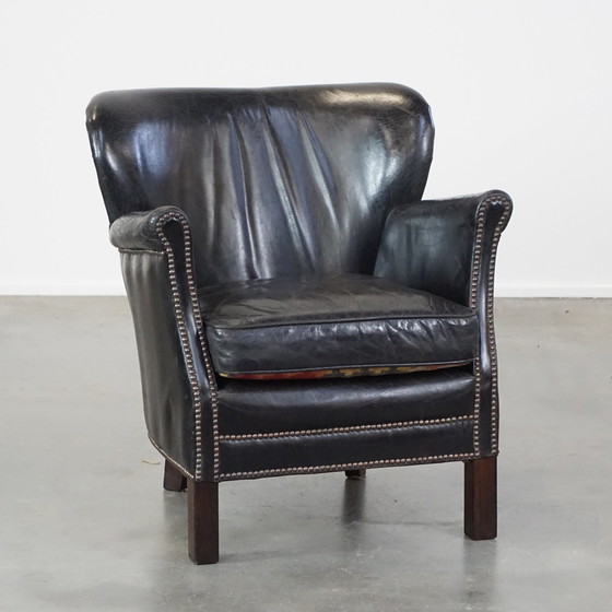 Image 1 of Zwarte Fauteuil Met Omkeerbaar Kelim Zitkussen