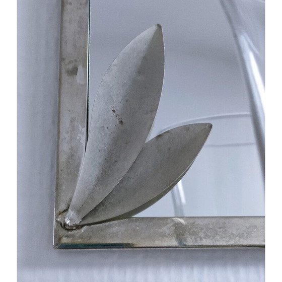 Image 1 of Vintage verzilverde metalen wandkandelaar met bladdecoratie, 1970