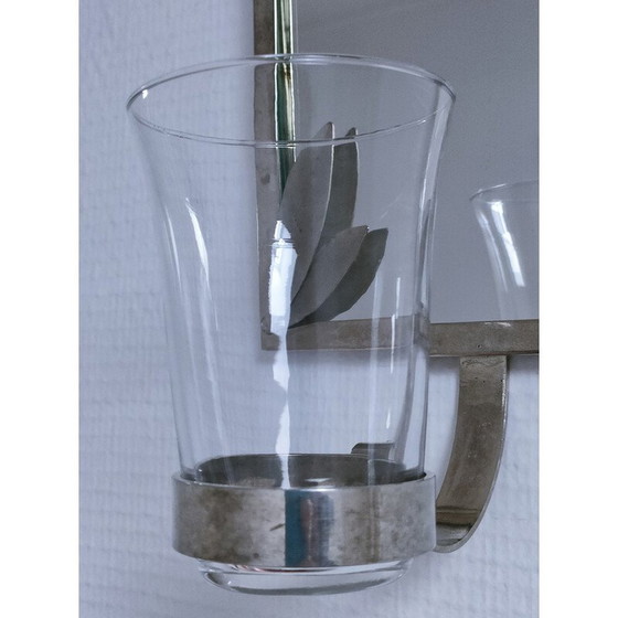 Image 1 of Vintage verzilverde metalen wandkandelaar met bladdecoratie, 1970