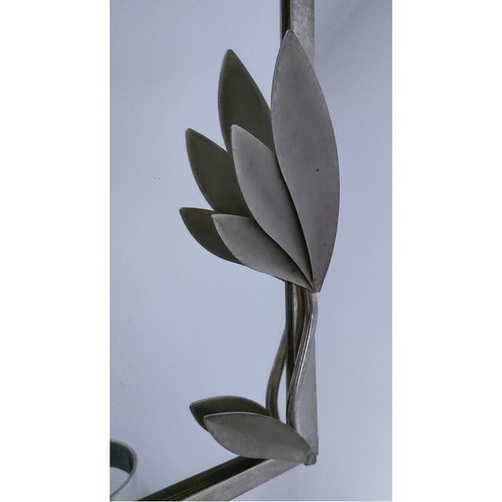 Image 1 of Vintage verzilverde metalen wandkandelaar met bladdecoratie, 1970