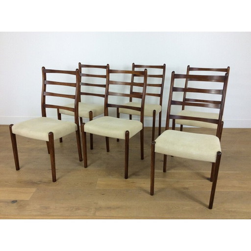 Set van 6 vintage palissander eetkamerstoelen met ladderrug 1960