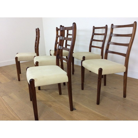 Image 1 of Set van 6 vintage palissander eetkamerstoelen met ladderrug 1960
