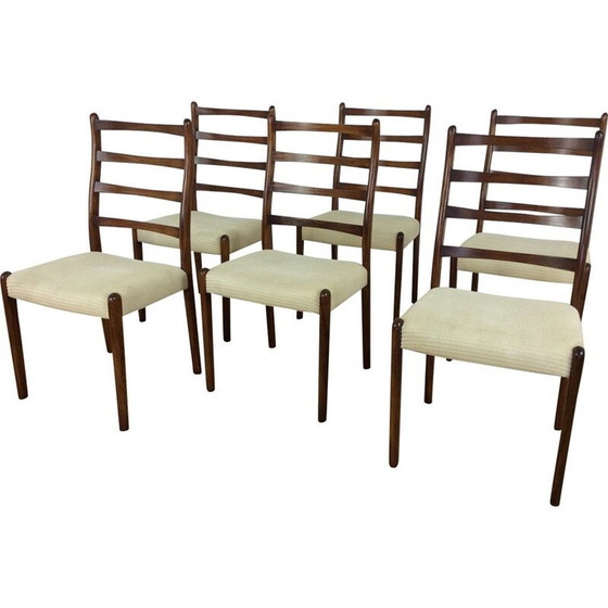 Image 1 of Set van 6 vintage palissander eetkamerstoelen met ladderrug 1960