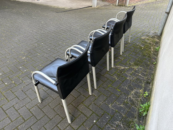 Image 1 of 4X Leolux Myto Eetkamerstoelen Zwart Leer Met Armleuningen.