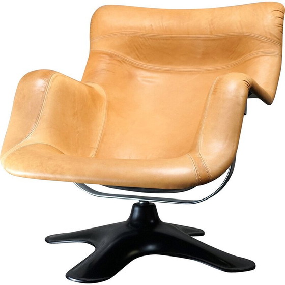 Image 1 of Vintage cognac leren fauteuil van Yrjo Kukkapuro voor Haimi Karuselli, 1960