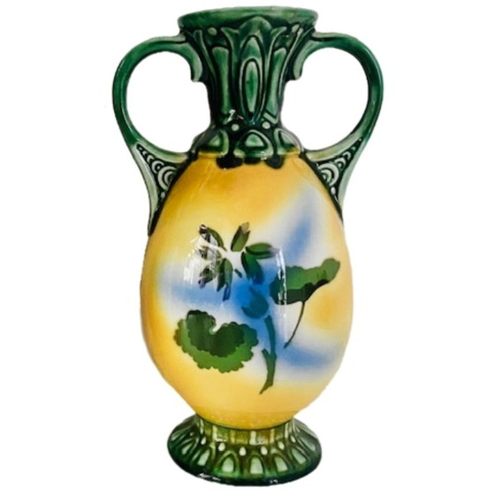 Image 1 of Artdeco vaasje art nouveau groen bloemen 1920