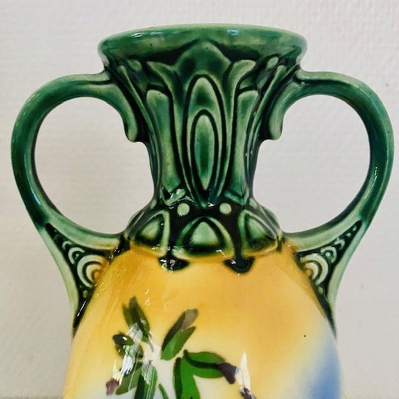 Image 1 of Artdeco vaasje art nouveau groen bloemen 1920