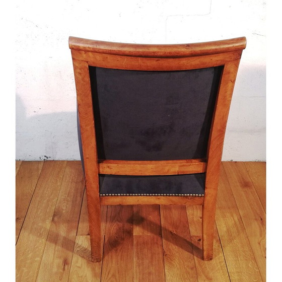 Image 1 of Vintage koningsblauwe fluwelen en bewerkte mahonie fauteuil