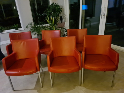 6 Rode Lederen Stoelen