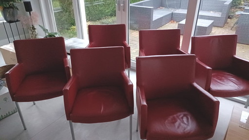 6 Rode Lederen Stoelen