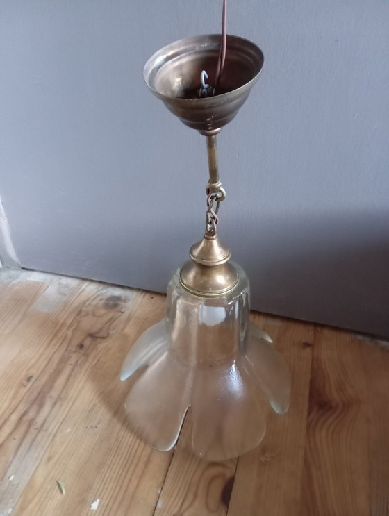 Image 1 of Dikke glazen bloemblaadjes hanglamp, Vintage