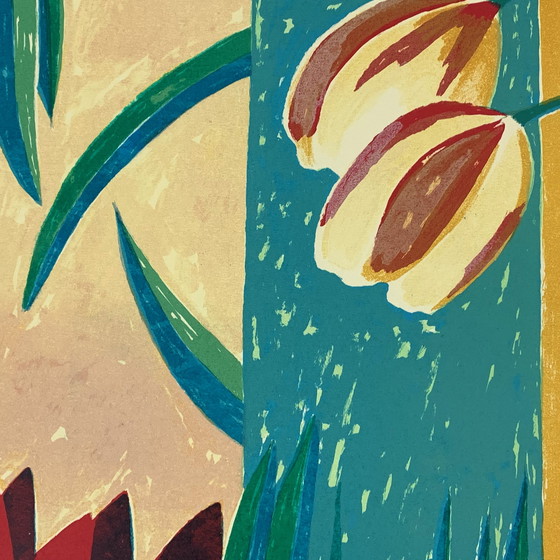 Image 1 of Zeefdruk Fenneke van der Elst - Drie tulpen