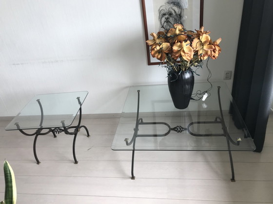 Image 1 of Vintage Handmade Smeedijzeren Salontafel En Bijzettafeltje 