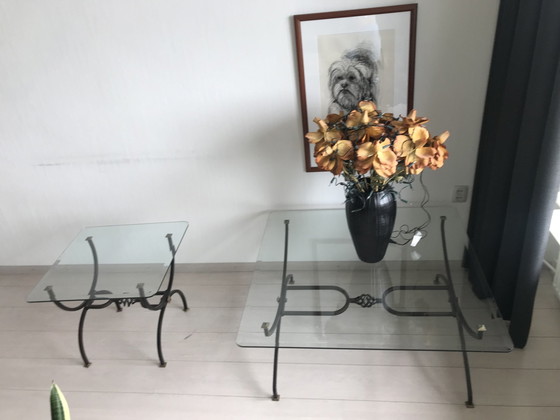Image 1 of Vintage Handmade Smeedijzeren Salontafel En Bijzettafeltje 