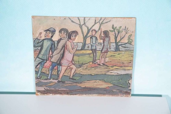 Image 1 of Vintage Deens schilderij jaren 70, Fahrendorf Denemarken