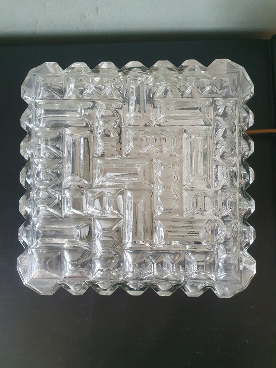 Image 1 of Vierkante 'Icecube' Mid Century Modern Helder Glas Vierkant Blok Plafondlamp